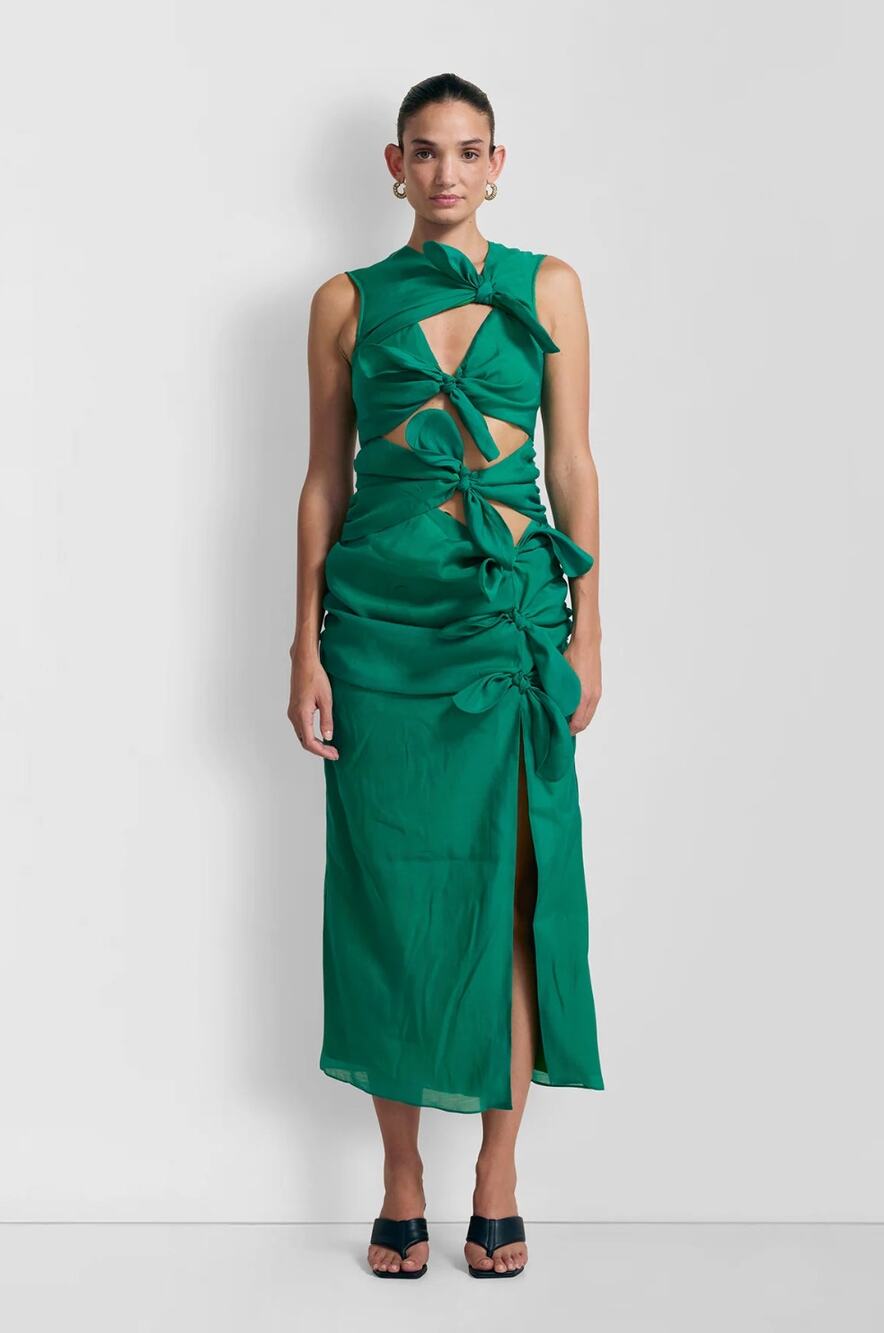 The Wolf Gang Allegra Green Cutout Bow Tie Midi Dress Size Small